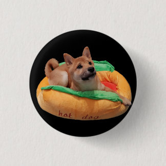 Hot Dog Shiba Badge Black Ronde Button 3,2 Cm