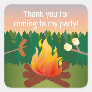 Hot Dogs and Marshmallows Campfire Bedankt Favor Vierkante Sticker