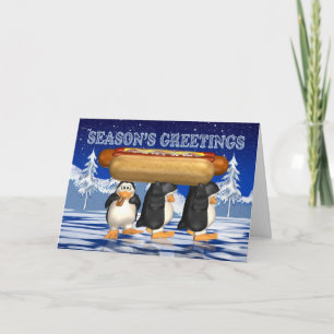 Hot Dogs, Uien, Bun, Kerst Kaart - Pinguïns