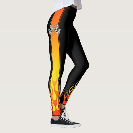 Hot Flames Car Racing Flags Decor on Leggings (Rechts)