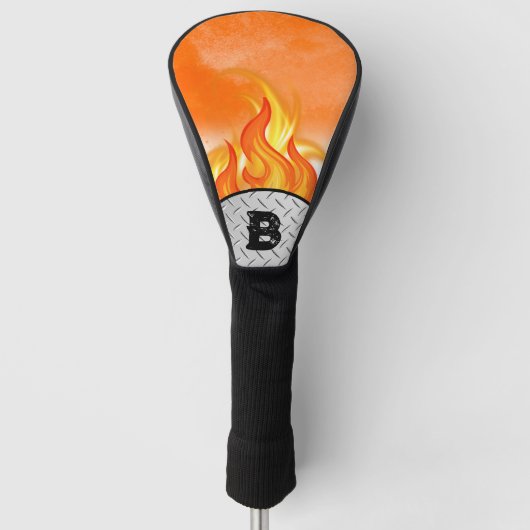Hot Flames & Metal Monogram Initiaal Golfheadcover (Voorkant)
