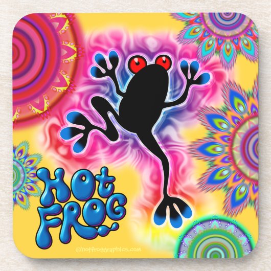 Hot Frog Surf Boho Psychedelic onderzetter geel. (Voorkant)