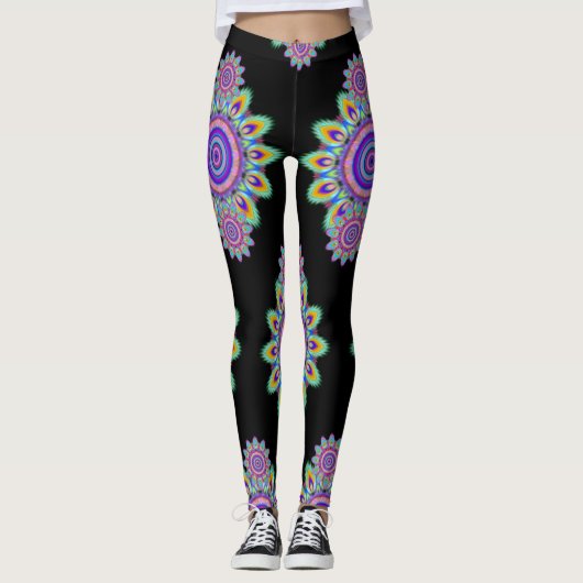 Hot Frog Surf psychedelische BoHo leggings zwart. (Voorkant)
