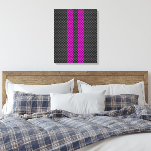 Hot Fuchsia roze racestrepen koolstofvezel stijl Canvas Afdruk (Insitu (Slaapkamer))
