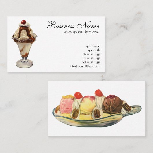 hot Fudge Ice Cream Sundae-desserts Visitekaartje (Voorkant / Achterkant)