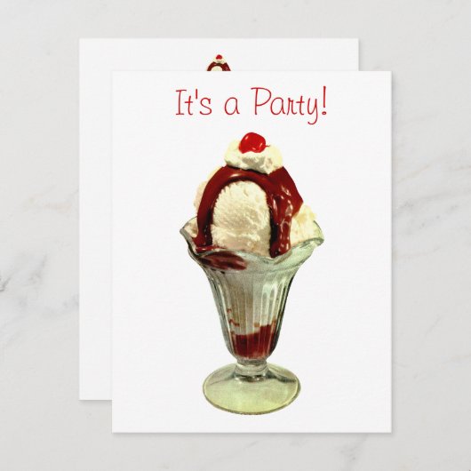 Hot Fudge Sundae Retro Ice Cream-uitnodiging Kaart (Voorkant / Achterkant)