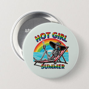 Hot Girl Zomer Skelet Retro Strandontwerp Ronde Button 7,6 Cm
