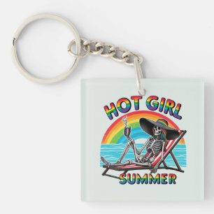 Hot Girl Zomer Skelet Retro Strandontwerp Sleutelhanger