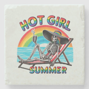 Hot Girl Zomer Skelet Retro Strandontwerp Stenen Onderzetter