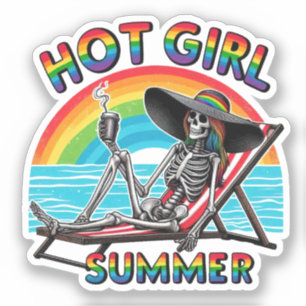 Hot Girl Zomer Skelet Retro Strandontwerp Sticker