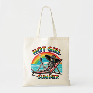 Hot Girl Zomer Skelet Retro Strandontwerp Tote Bag