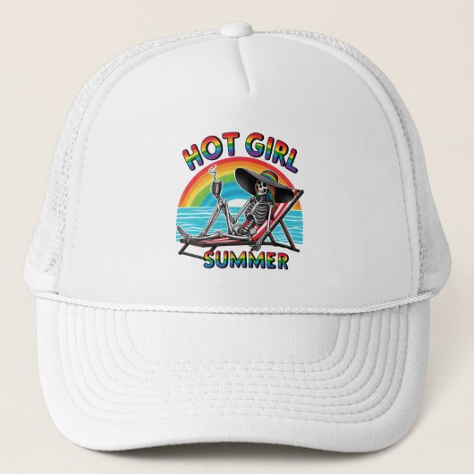 Hot Girl Zomer Skelet Retro Strandontwerp Trucker Pet (Voorkant)