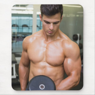 Hot Guy Lifts Barbell Sexy Shirtless Musculair Man Muismat