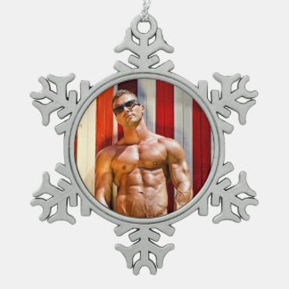 Hot Guy Muscled Chest Sexy Shirtless Man Hunk Tin Sneeuwvlok Ornament
