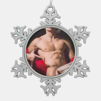Hot Guy Poses Sexy Shirtless Santa Outfit Tin Sneeuwvlok Ornament