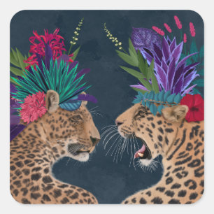 Hot House Leopards Een paar Vierkante Sticker