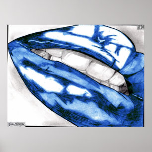 Hot Lips Blue Canvas afdrukken Poster