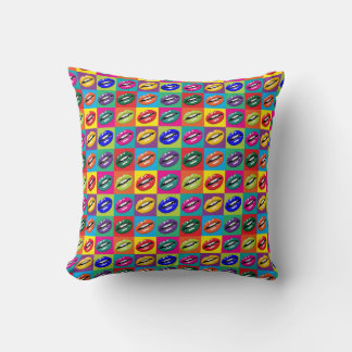 Hot Lips Pop Art Squares Kleine lettertjes Kussen