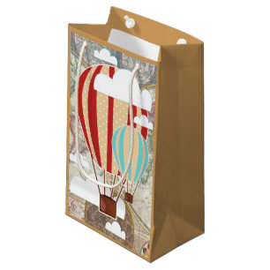 Hot-luchtballon en Wereldkaart reiziger Klein Cadeauzakje