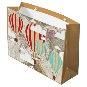 Hot-luchtballon en Wereldkaart reiziger Large Cadeautasje