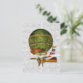 Hot-luchtballon, groen briefkaart (Staand voorkant)