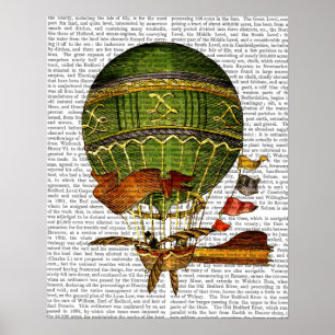 Hot-luchtballon, groen poster