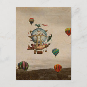Hot-luchtballon, La Minerve 1803, in stijl Briefkaart