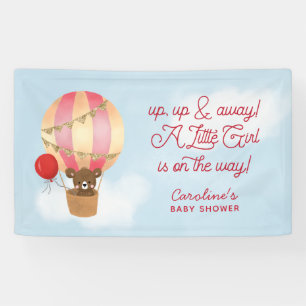 Hot-luchtballon rood omhoog en weg Baby shower Spandoek