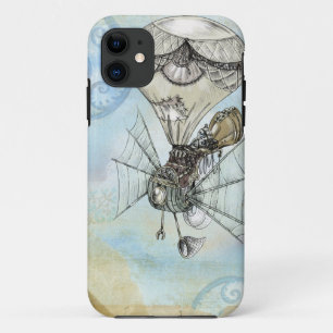 Hot-luchtballon Steampunk blauw ontwerp iPhone 11 Hoesje