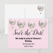 Hot-luchtballonroze Sla de datum op Aankondigingskaart (Voorkant / Achterkant)