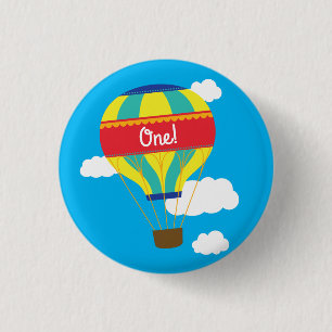 Hot-luchtballonvaarder, kleurrijk, 1e verjaardag ronde button 3,2 cm