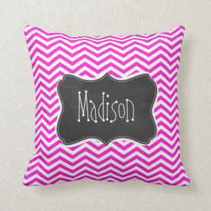 Hot Magenta Chevron Stripes Retro Chalkboard Kussen