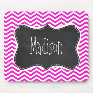 Hot Magenta Chevron Stripes Retro Chalkboard Muismat