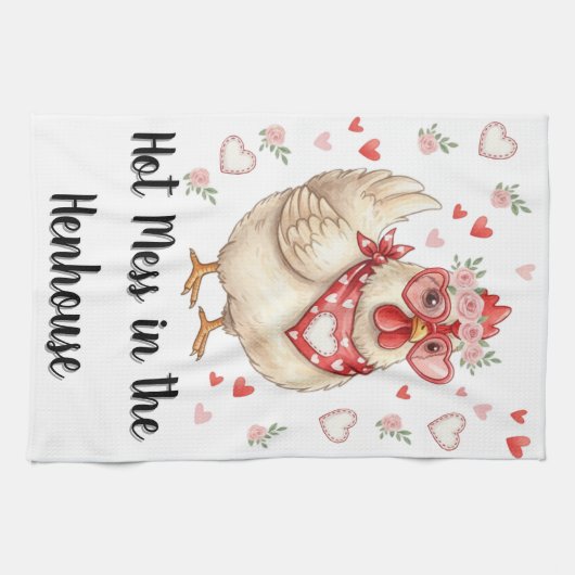 Hot Mess in the Henhouse Valentine Chicken Theedoek (Horizontaal)