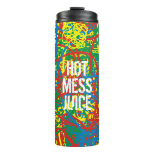 Hot Mess Juice schrijft Geel Blauw Rood Kunst Thermosbeker