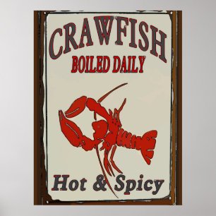 Hot N Spicy Boiled Crawfish Sign Poster
