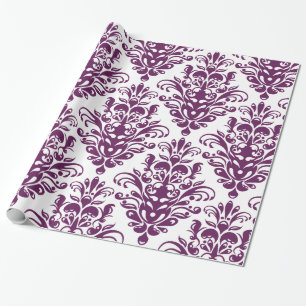 Hot-Paars en White Elegant Damask Patroon Cadeaupapier