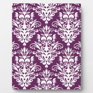 Hot-Paars en White Elegant Damask Patroon Fotoplaat