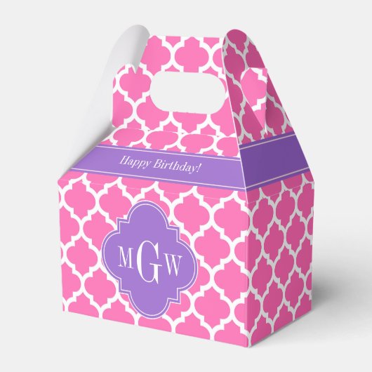 Hot Pink2 WhMarokkaans #5 Amethyst 3 Init Monogram Bedankdoosjes (Voorkant Zijde)