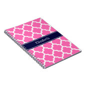Hot Pink2 WhMarokkaans #5 Navy Blue Name Monogram Notitieboek (Rechterzijde)
