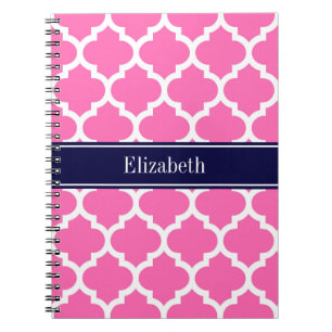 Hot Pink2 WhMarokkaans #5 Navy Blue Name Monogram Notitieboek