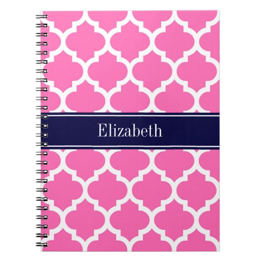 Hot Pink2 WhMarokkaans #5 Navy Blue Name Monogram Notitieboek (Voorkant)