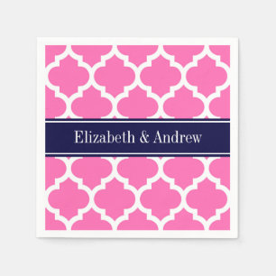 Hot Pink2 WhMarokkaans #5 Navy Blue Name Monogram Servet
