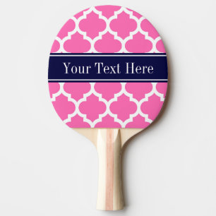 Hot Pink2 WhMarokkaans #5 Navy Blue Name Monogram Tafeltennisbatje