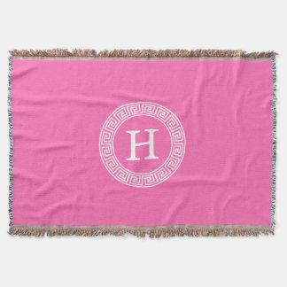 Hot Pink2 WT Greek Key RND Lijst Initiaal monogram Deken