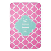 Hot Pink2 Wt Moroccan #5 Turquoise 3 Init Monogram Badmat (Voorkant Verticaal)