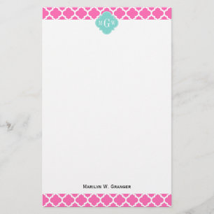 Hot Pink2 Wt Moroccan #5 Turquoise 3 Init Monogram Briefpapier
