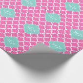 Hot Pink2 Wt Moroccan #5 Turquoise 3 Init Monogram Cadeaupapier (Hoek)