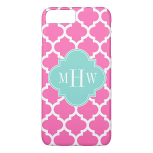 Hot Pink2 Wt Moroccan #5 Turquoise 3 Init Monogram iPhone 8 Plus / 7 Plus Hoesje