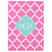 Hot Pink2 Wt Moroccan #5 Turquoise 3 Init Monogram Klembord (Achterkant)